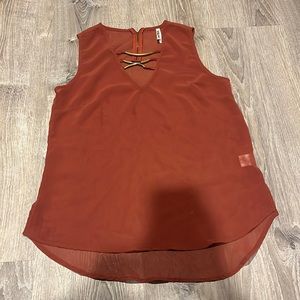 Brick red see through zip back tank top